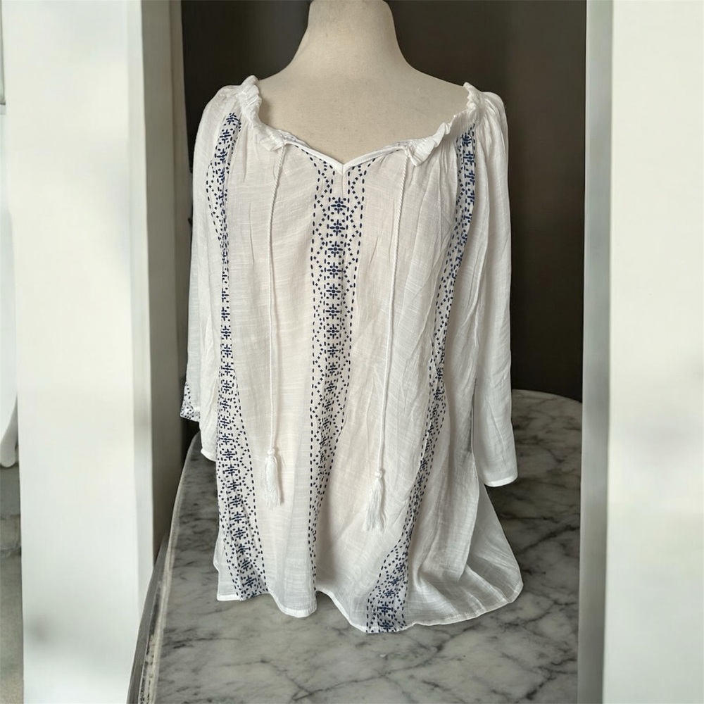Always indigo plus size 2X White and Blue Top New